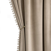 MIULEE Pom Pom Velvet Blackout Curtains Camel Beige 52Wx84L